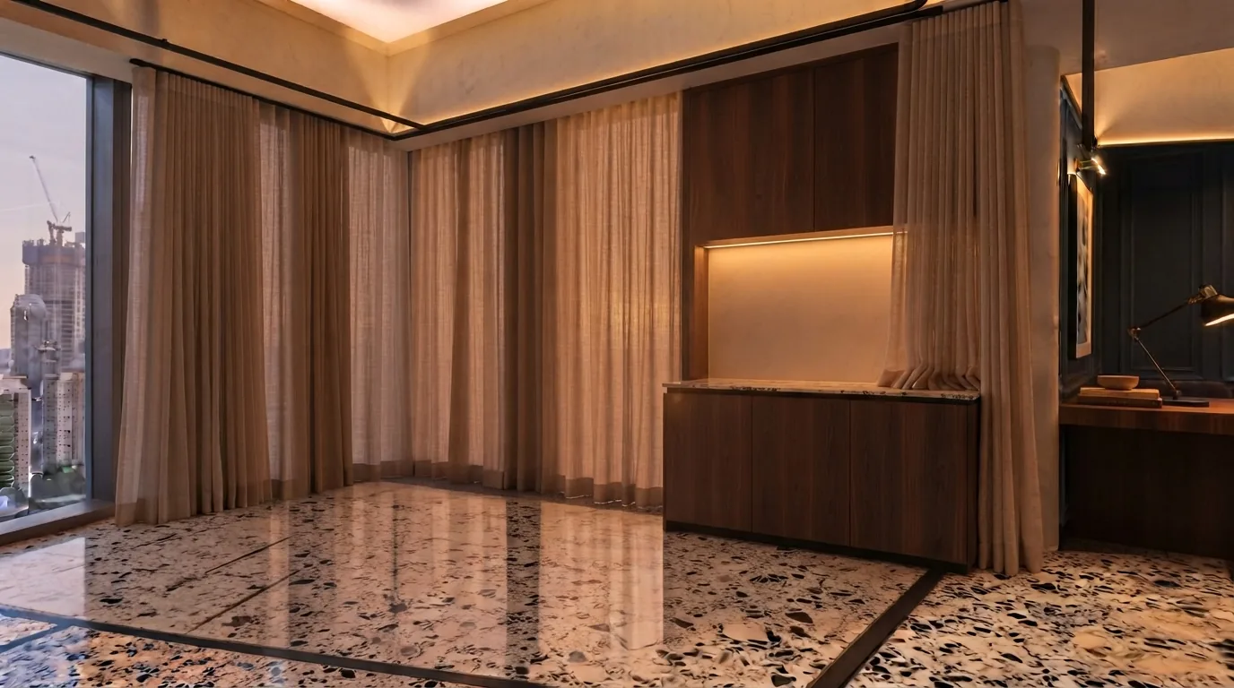 Curtains closed for privacy at the tap of a button